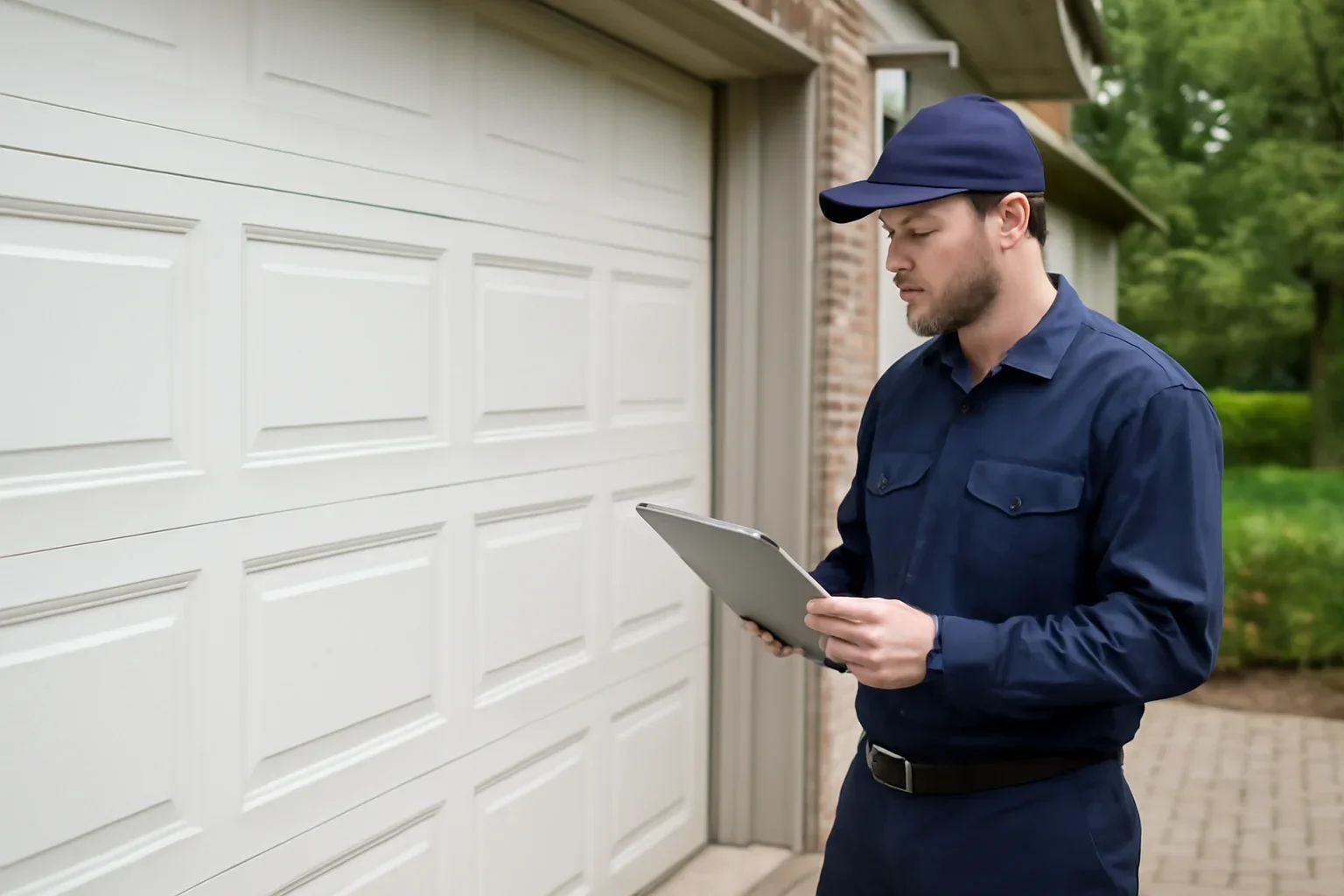 Garage door technician reviewing garage door maintenance in South Surrey Surrey