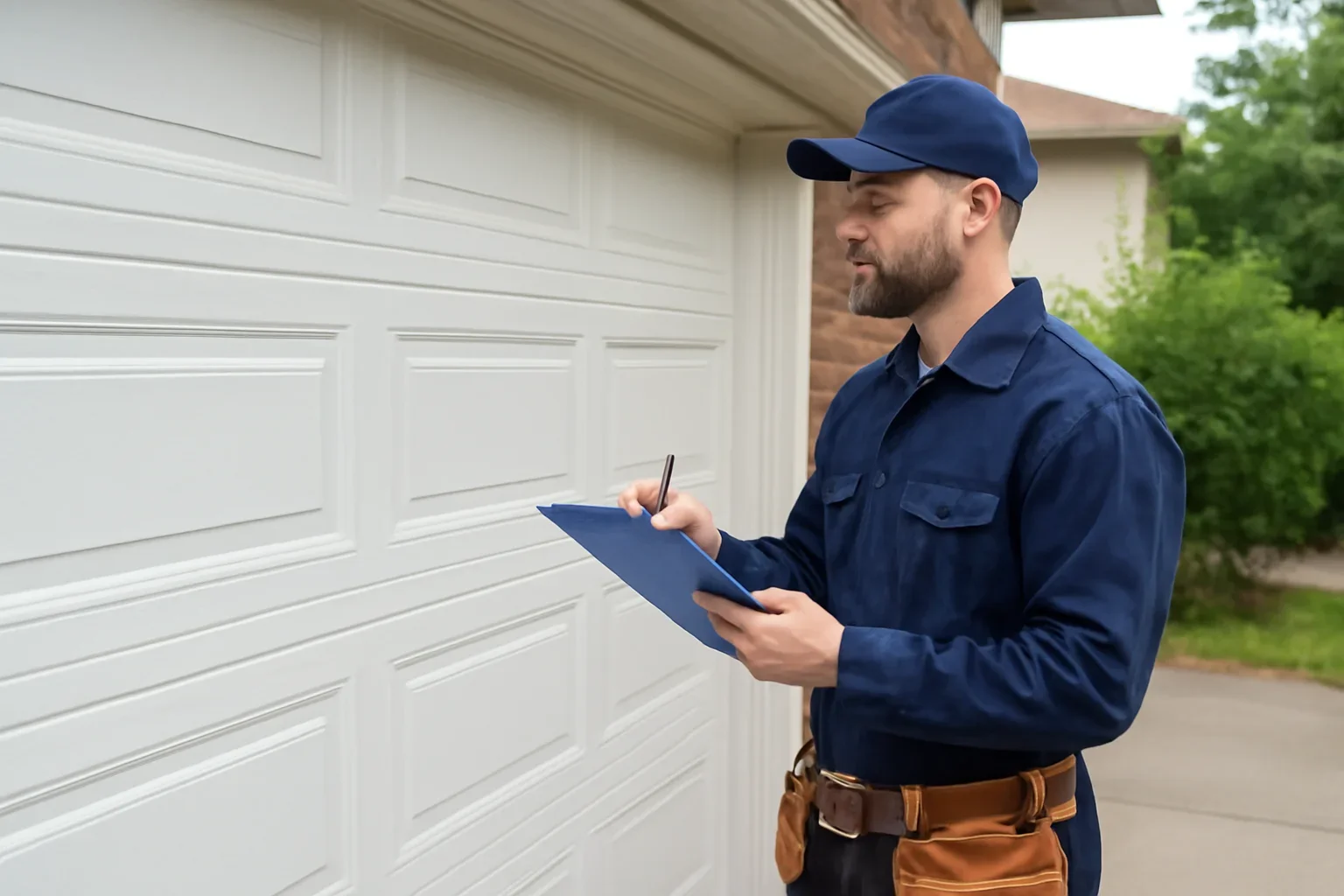 Garage door technician reviewing garage door maintenance in Whalley and Surrey City Centre Surrey