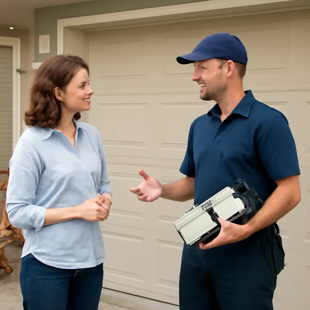 Surrey property owner discussing garage door opener installation and smart access needs