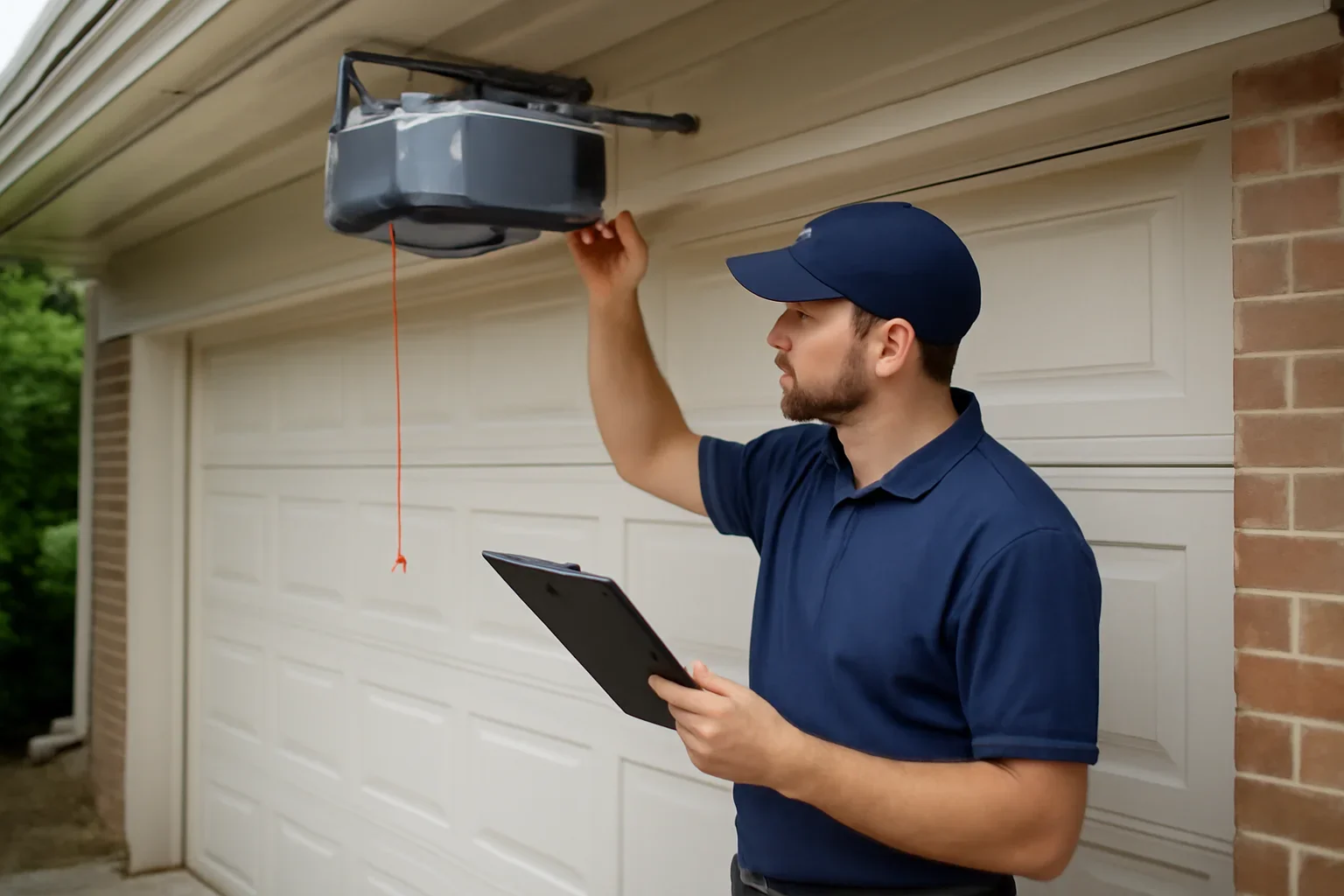 Garage door technician reviewing garage door opener repair in Beaver Creek Surrey
