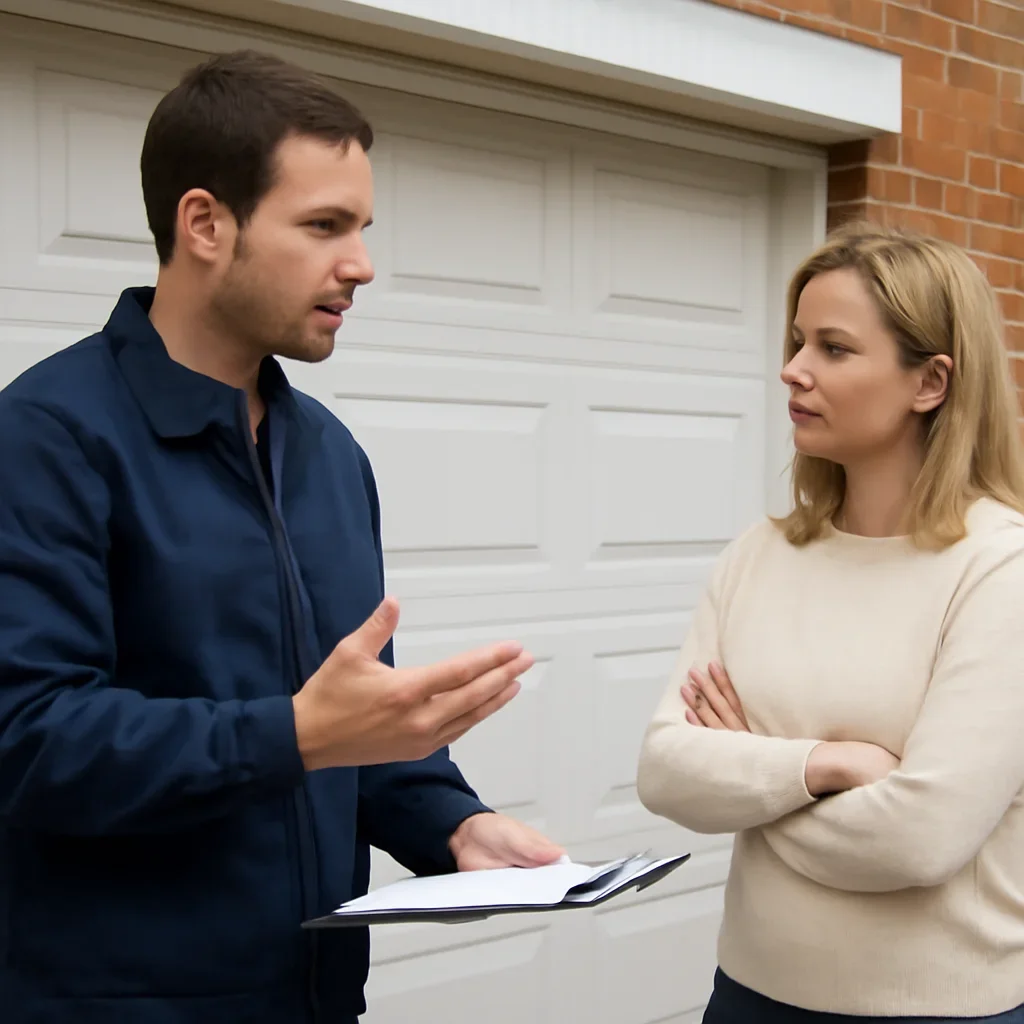 Homeowner or property manager discussing garage door opener repair in Boundary Park Surrey