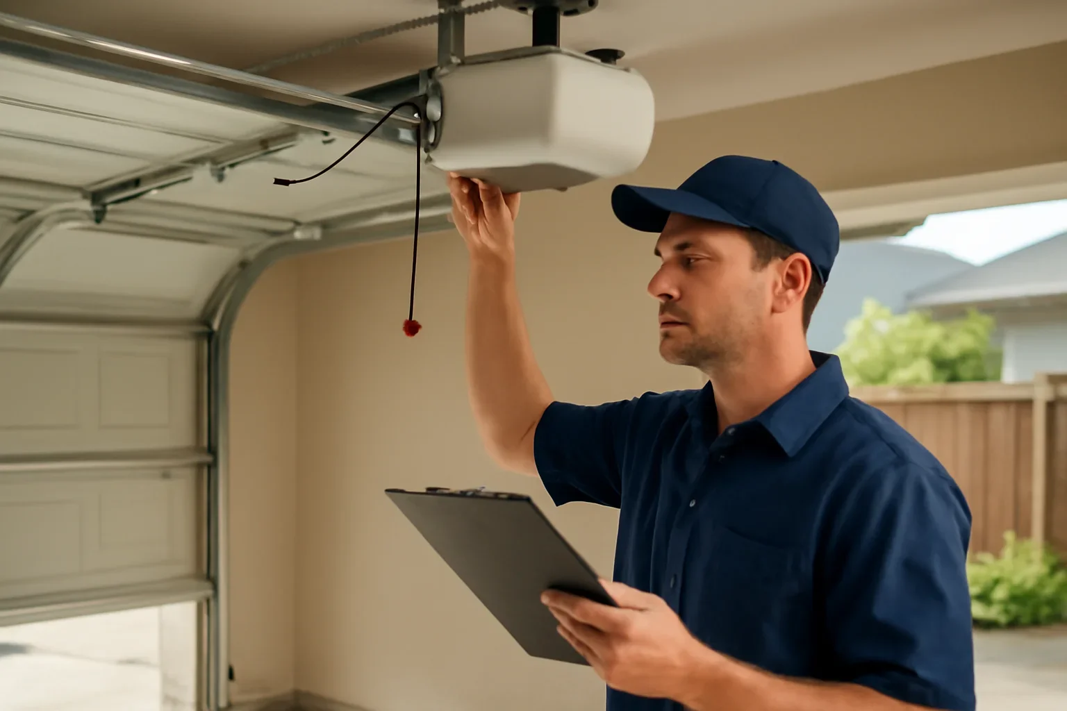 Garage door technician reviewing garage door opener repair in Boundary Park Surrey