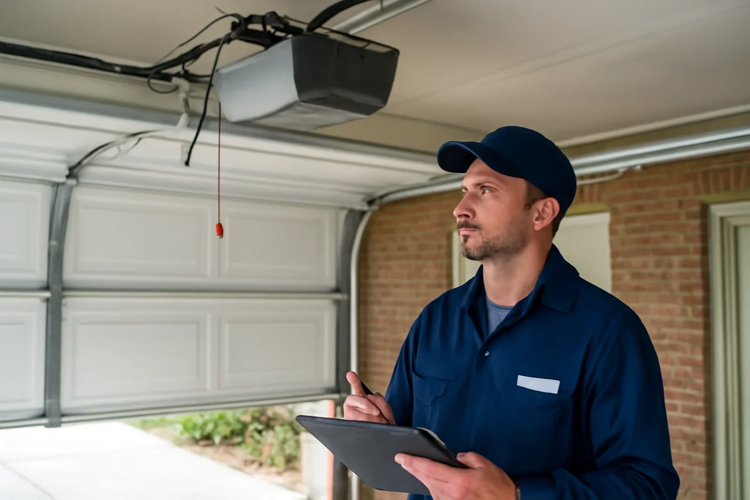 Garage door technician reviewing garage door opener repair in Campbell Heights Surrey