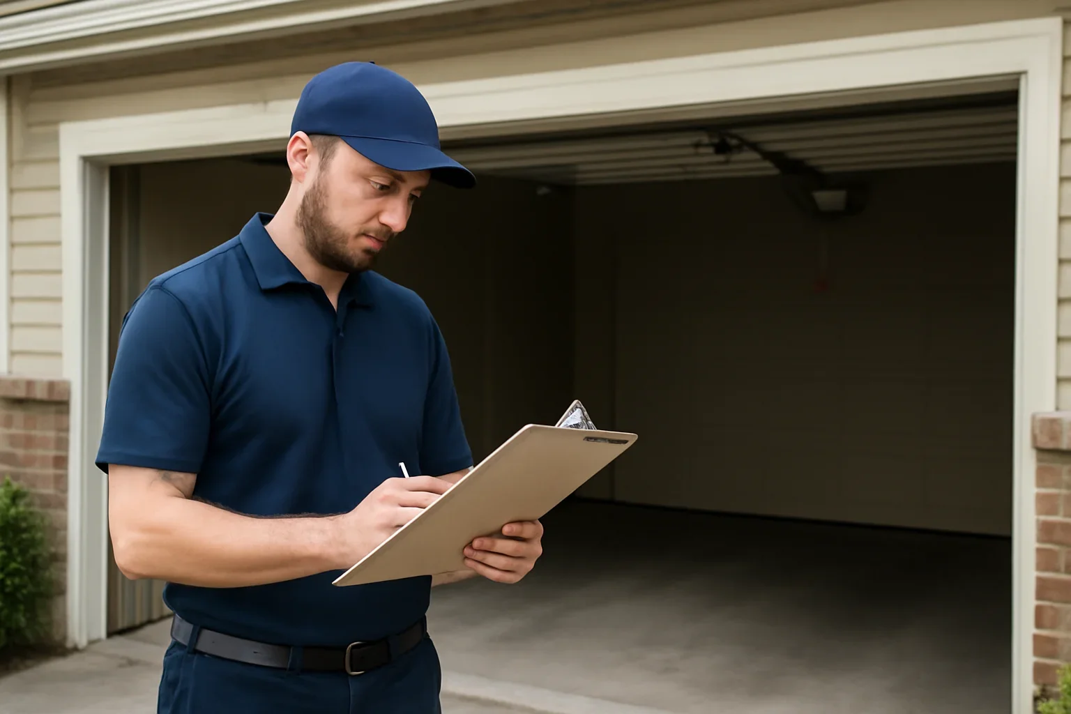 Garage door technician reviewing garage door opener repair in Cedar Hills Surrey