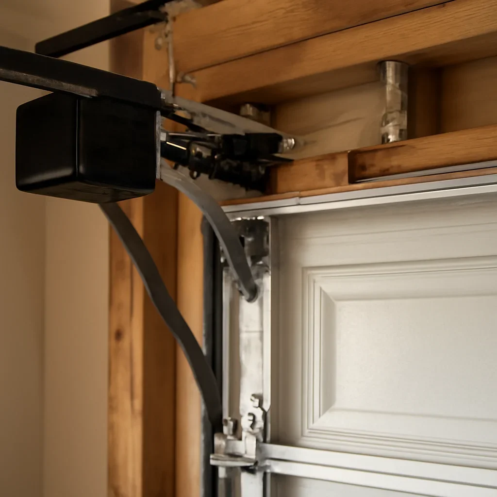 Close view of garage door opener and hardware components in Clayton Heights Surrey