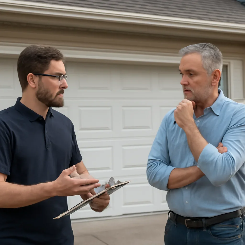 Surrey property owner discussing garage door opener repair and access needs