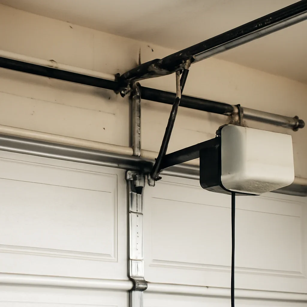 Close view of garage door opener components inspected during Grandview Heights Surrey repair service