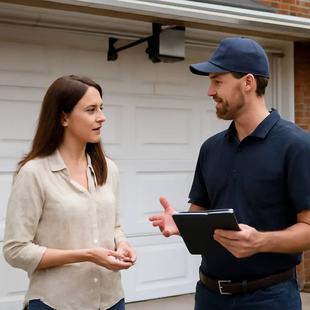 Homeowner or property manager discussing garage door opener repair in Guildford Town Centre Surrey