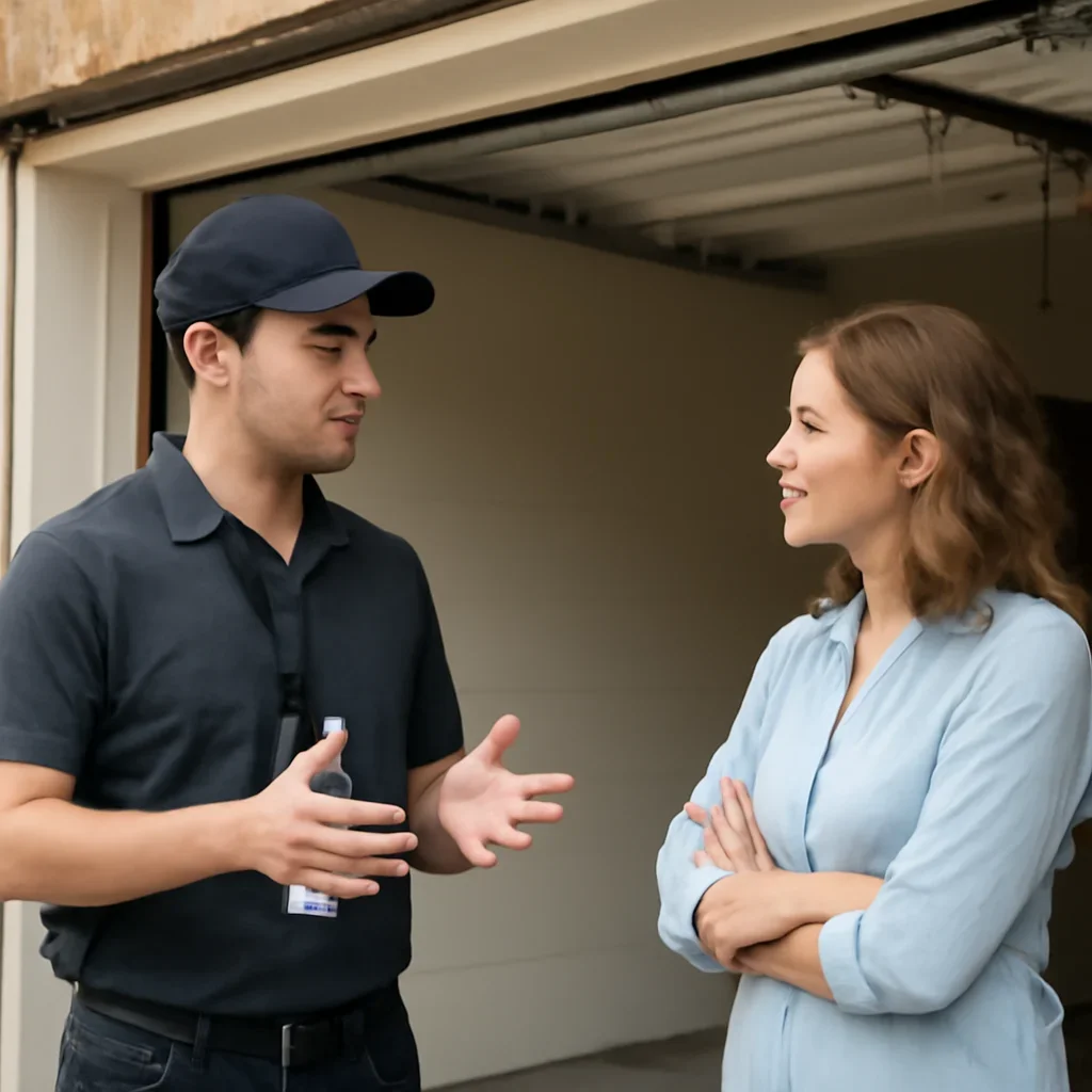 Homeowner or property manager discussing garage door opener repair in Pacific Douglas Surrey