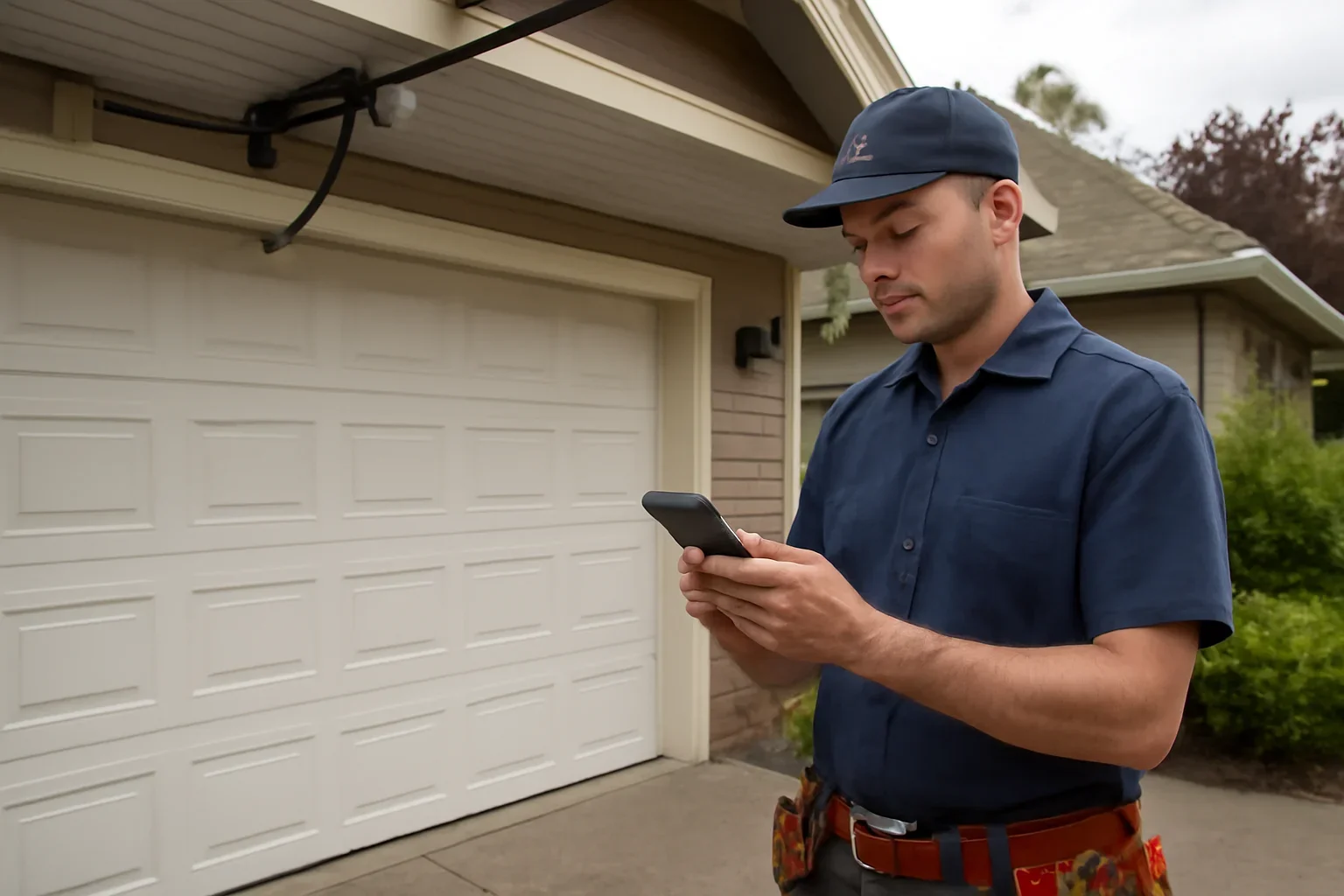 Garage door technician reviewing garage door opener repair in Panorama Ridge Surrey