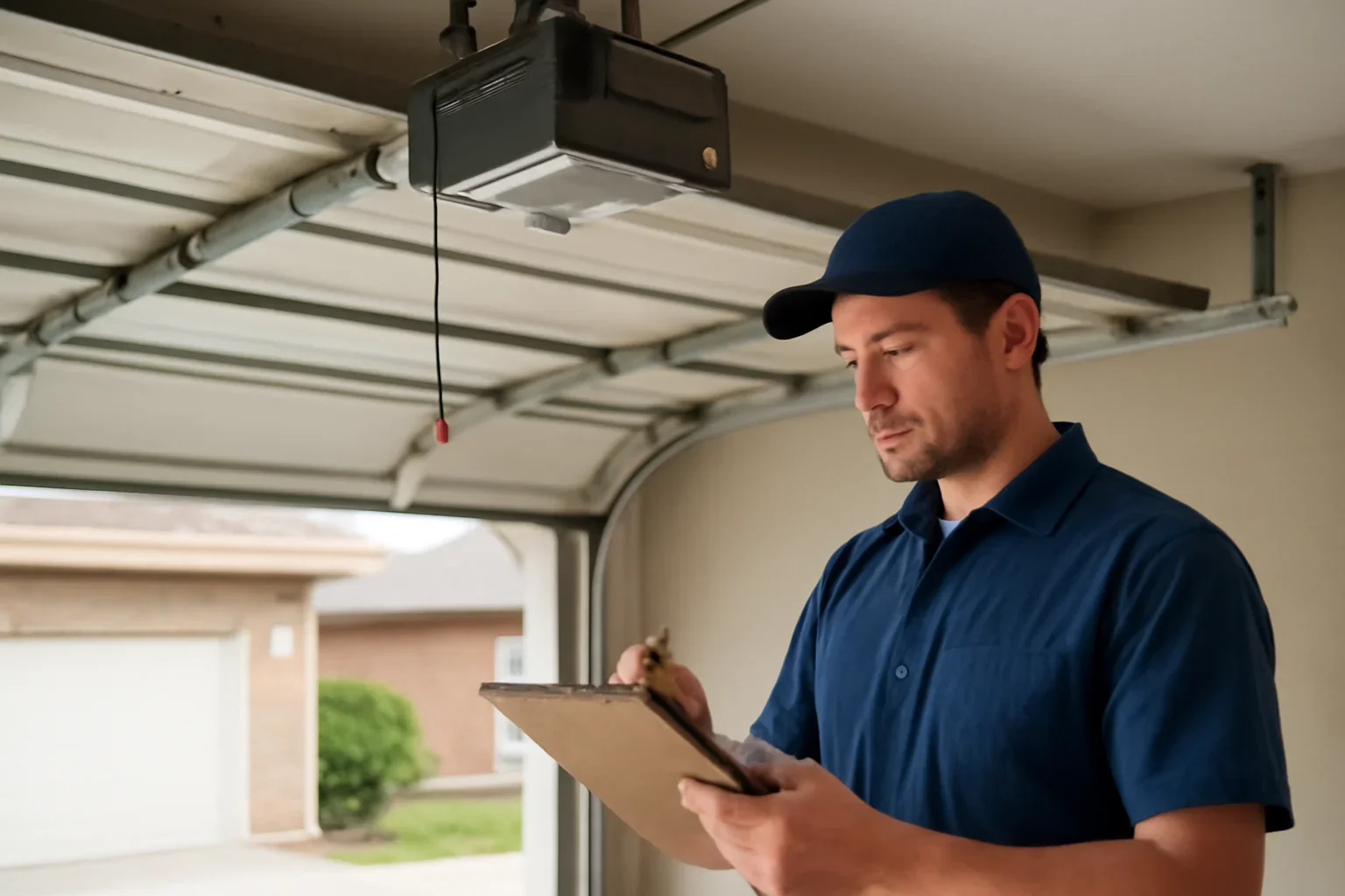 Garage door opener repair technician at a West Newton Surrey property