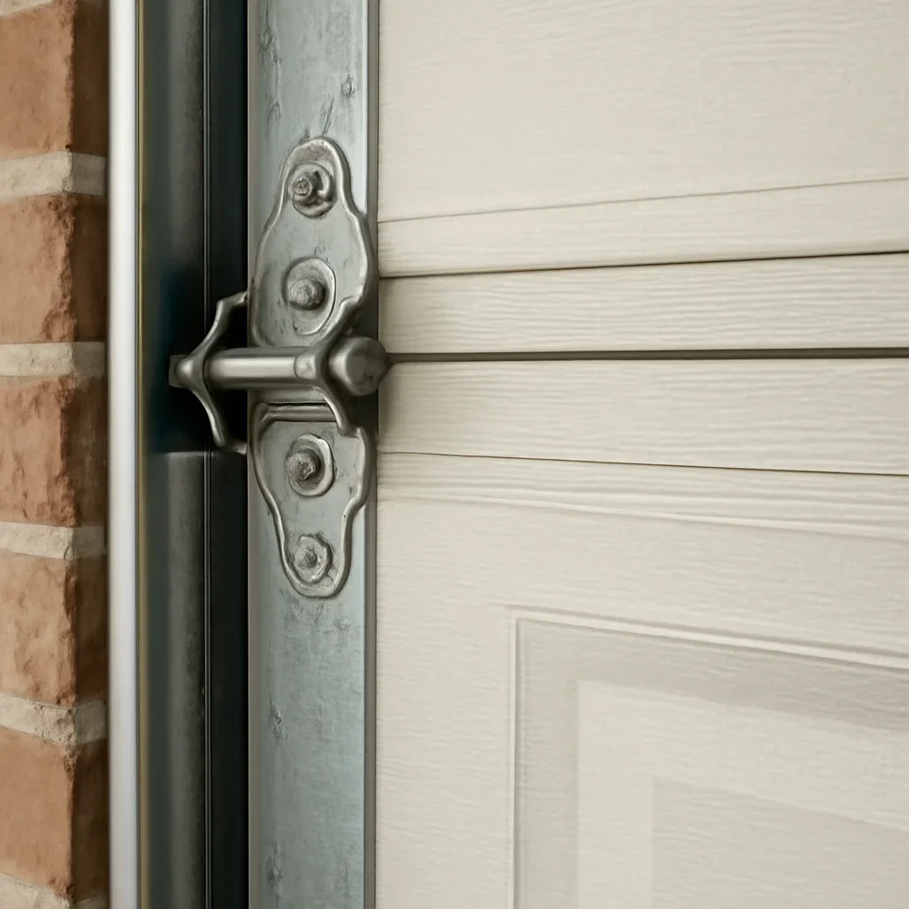 Garage door panel hinges tracks and reinforcement inspected during Surrey repair service