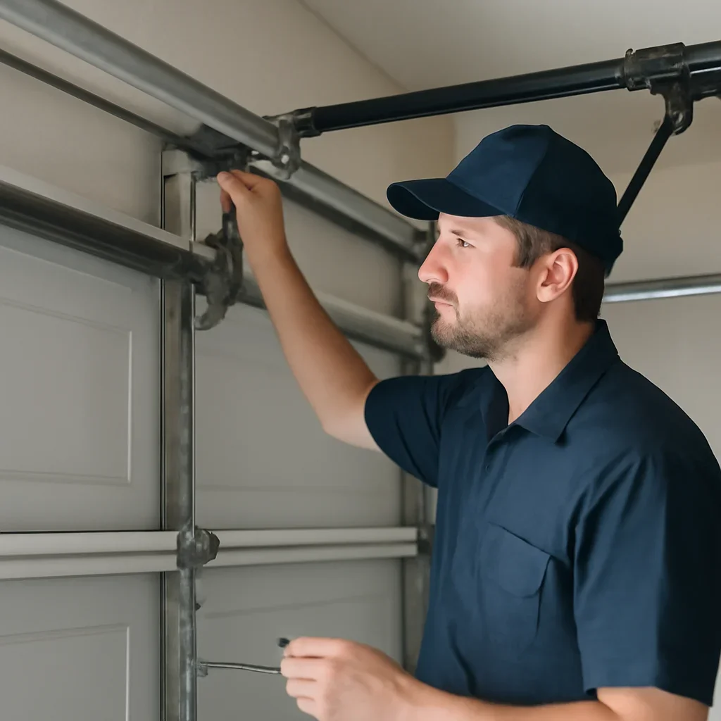 Garage door technician inspecting parts and operation for Garage Door Repair in Newton Surrey: What Homeowners Need to Know