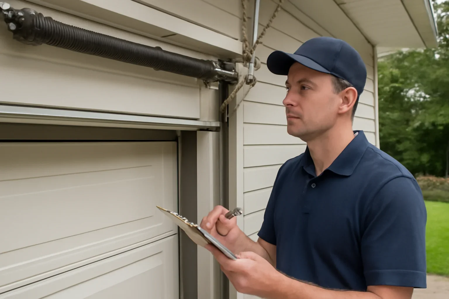 Garage door spring repair technician at a Bear Creek Green Timbers Surrey property