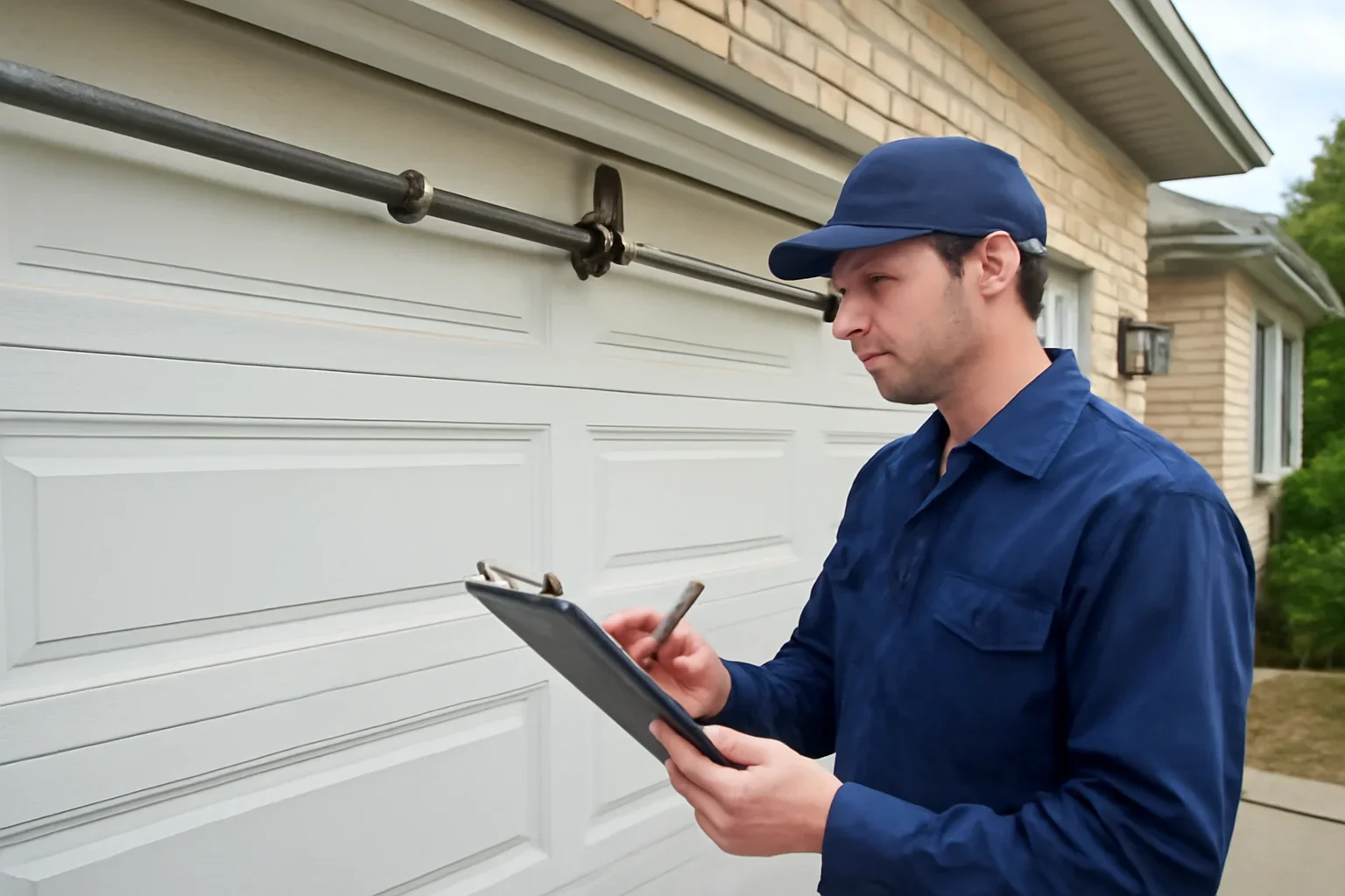 Garage door spring repair technician at a Beaver Creek Surrey property