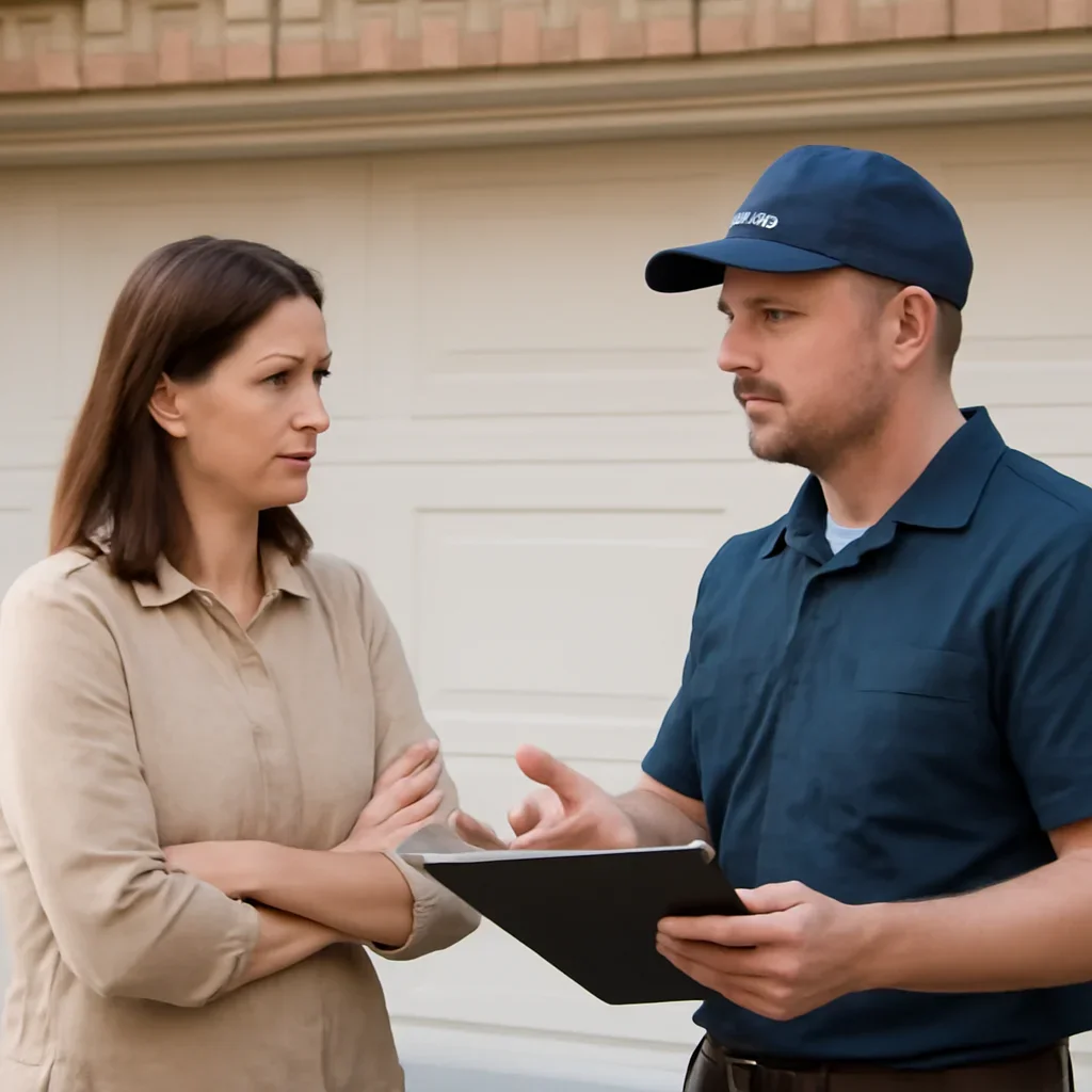 Property owner discussing garage door spring repair in Bridgeview Surrey