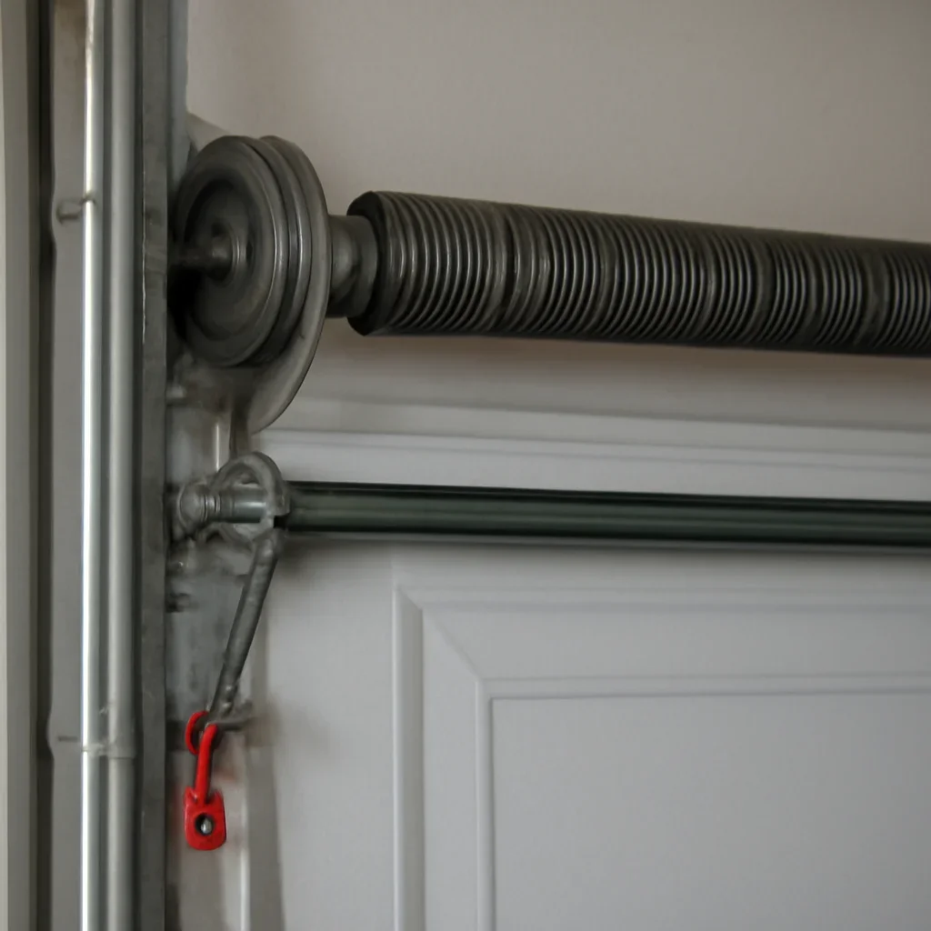 Close view of garage door spring and cable parts for Campbell Heights repair service