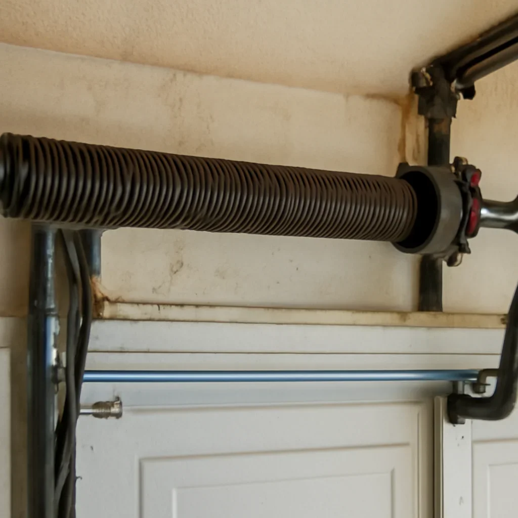 Close view of garage door components related to spring repair in Clayton Heights Surrey