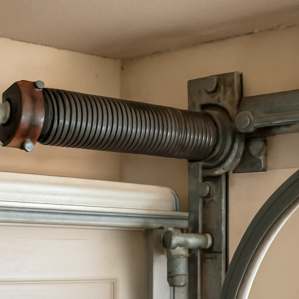 Close view of garage door components related to garage door spring repair in Cloverdale Town Centre
