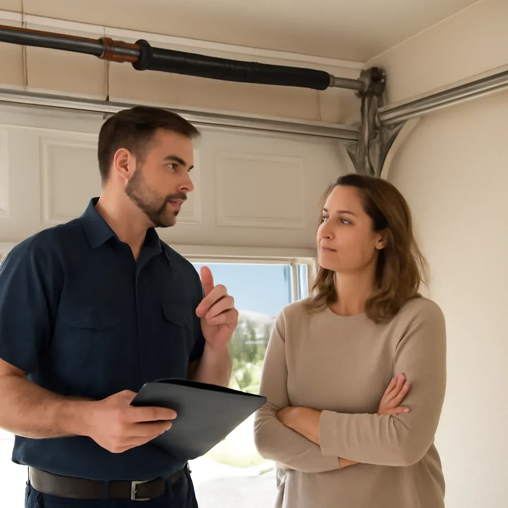 Homeowner or property manager discussing the next step for garage door spring repair in Crescent Beach Surrey