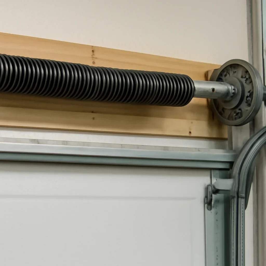 Garage door spring, cable, drum, and lift hardware being reviewed in Surrey