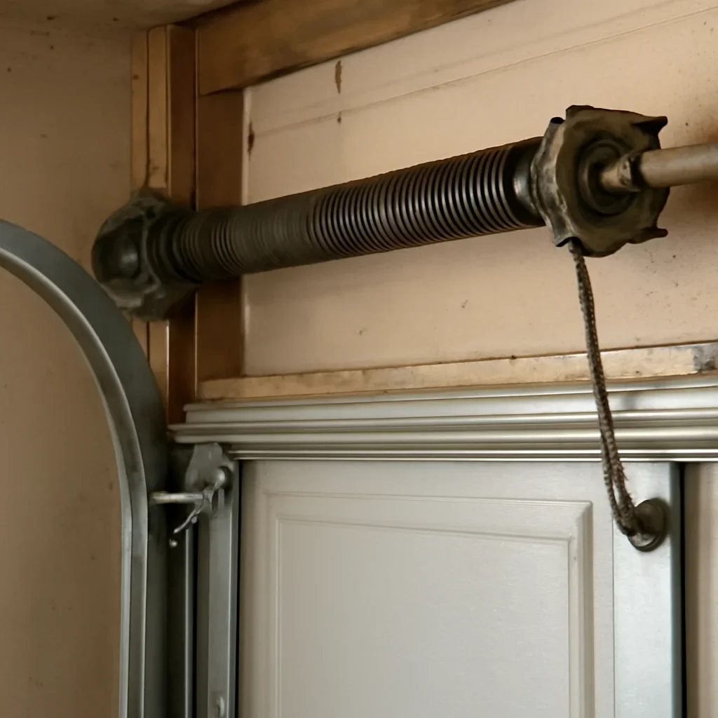 Close view of garage door spring and hardware components for East Newton Surrey spring repair