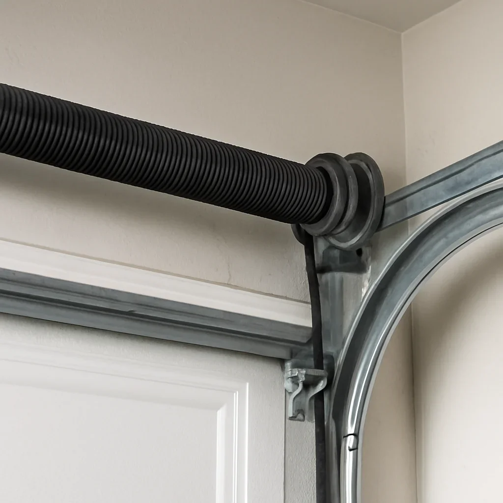 Close view of garage door components related to garage door spring repair in Fleetwood