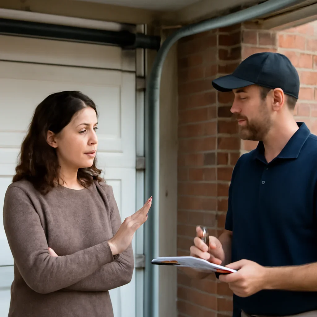 Homeowner or property manager discussing the next step for garage door spring repair in Fleetwood Town Centre Surrey