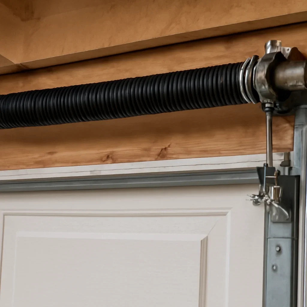Close view of garage door components related to spring repair in Fleetwood Town Centre Surrey
