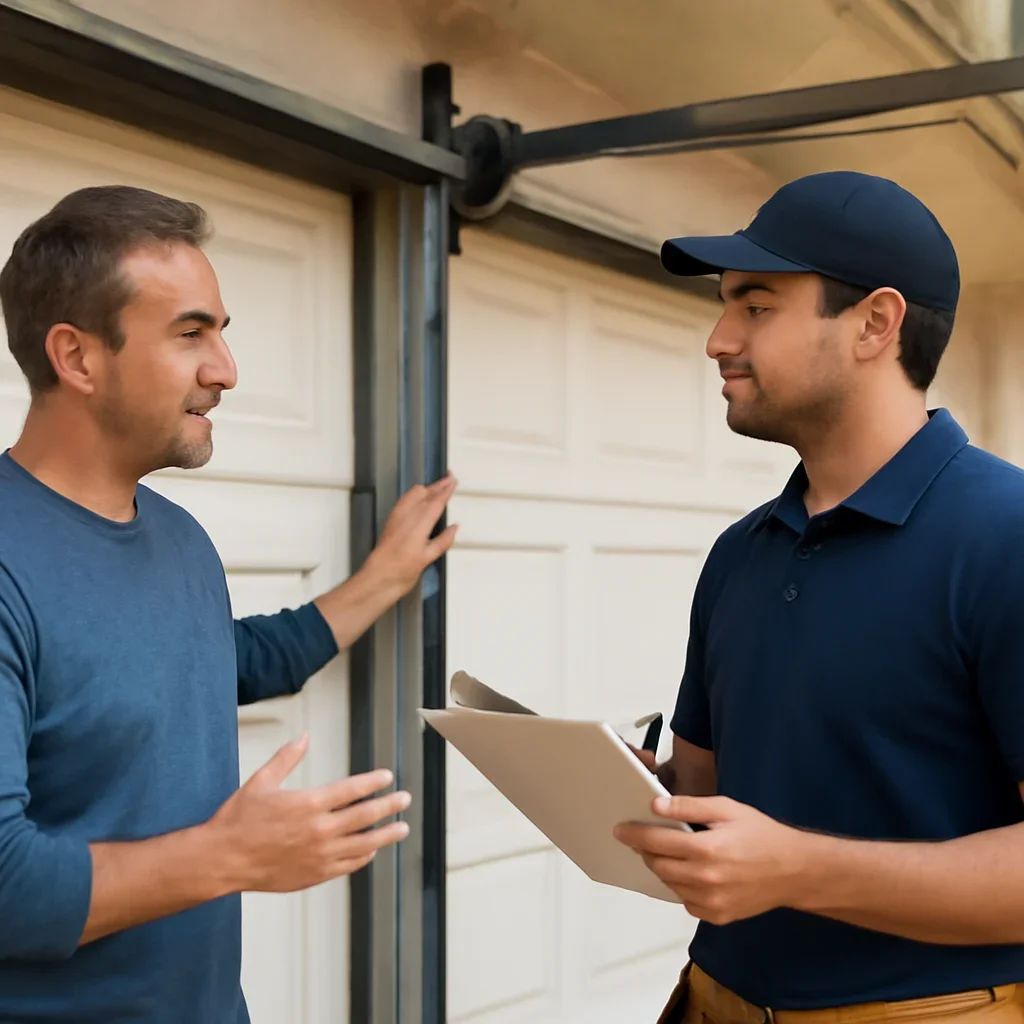 Homeowner or property manager discussing garage door spring repair in Fraser Heights Surrey