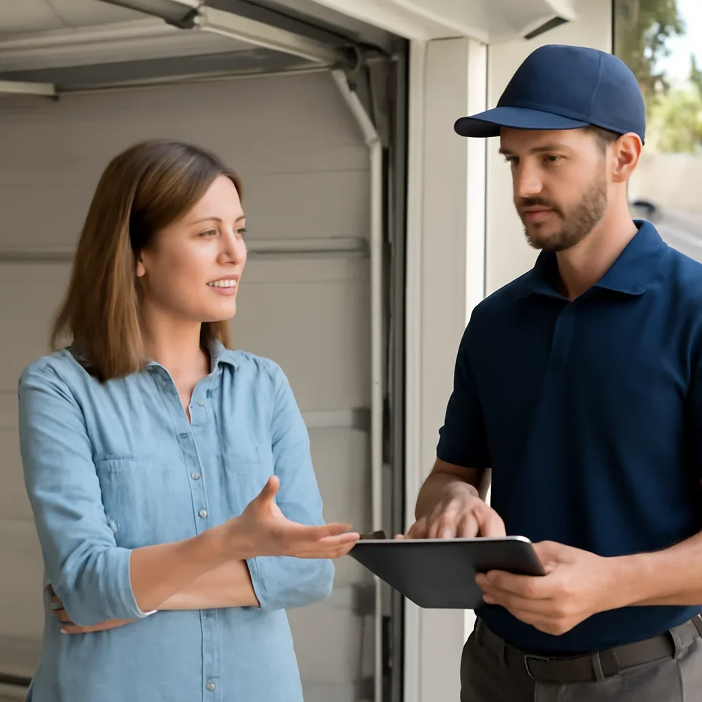 Homeowner or property manager discussing the next step for garage door spring repair in Grandview Heights Surrey