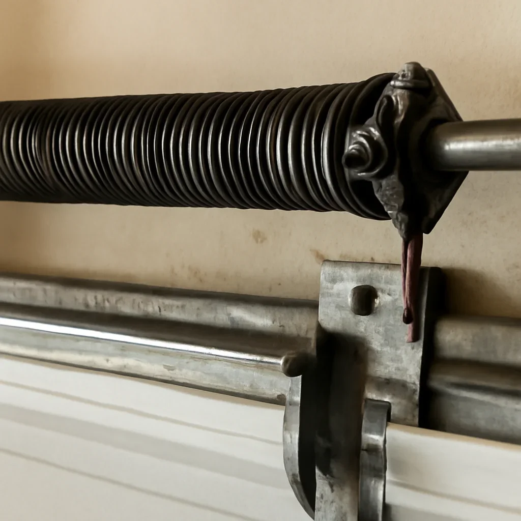 Close view of garage door components related to garage door spring repair in Grandview Heights Surrey