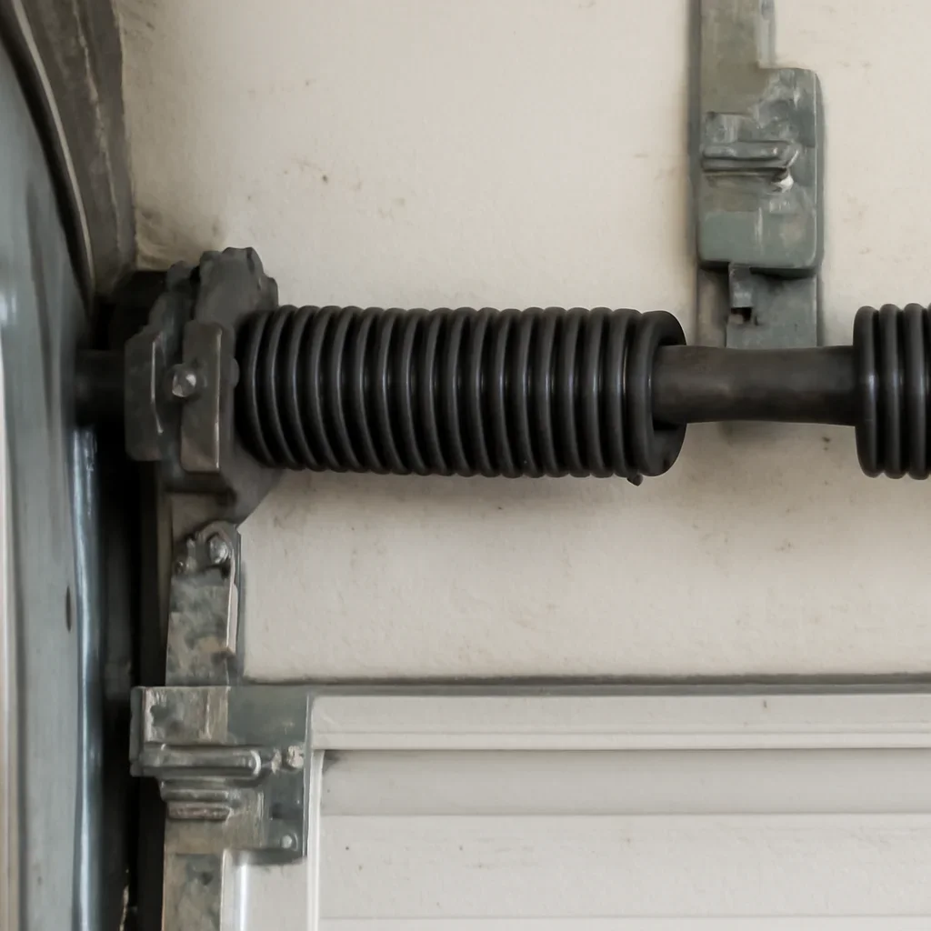 Close view of garage door components related to spring repair in Guildford Surrey