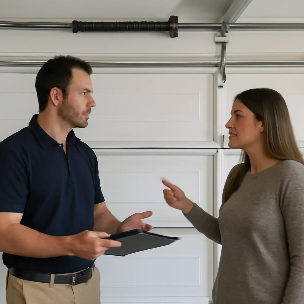 Homeowner or property manager discussing garage door spring repair in King George Corridor Surrey