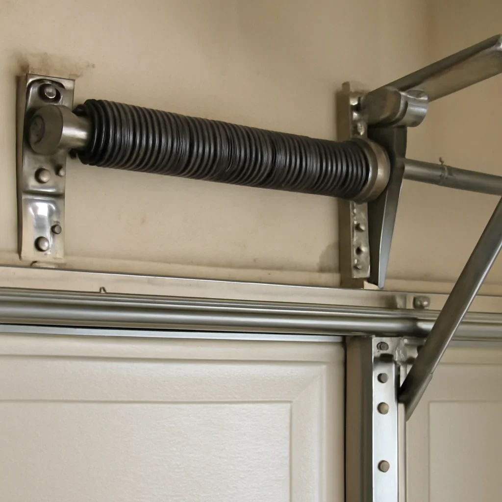 Close view of garage door spring and hardware components for King George Corridor Surrey spring repair