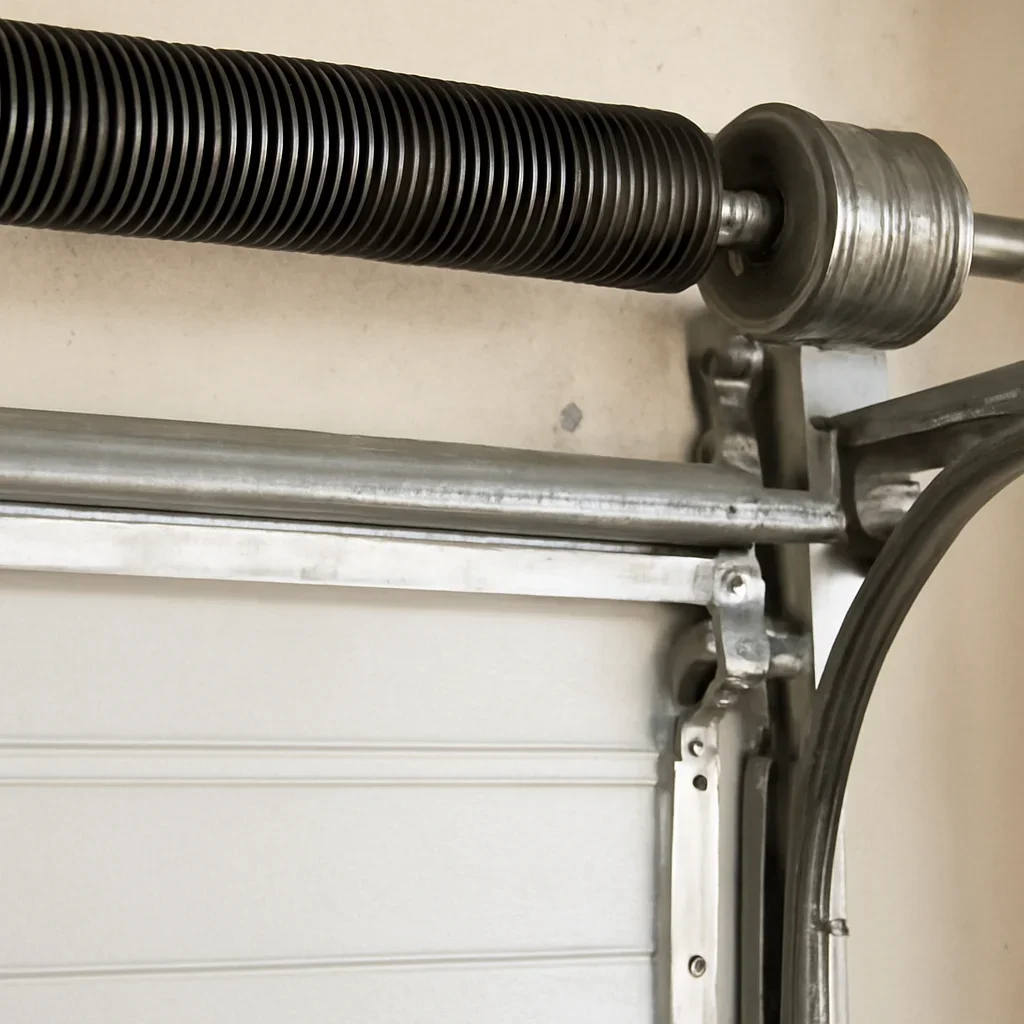 Close view of spring and lift components for garage door spring repair in Newton Town Centre Surrey