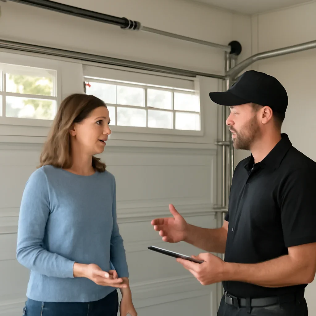 Homeowner or property manager discussing garage door spring repair in Pacific Douglas Surrey