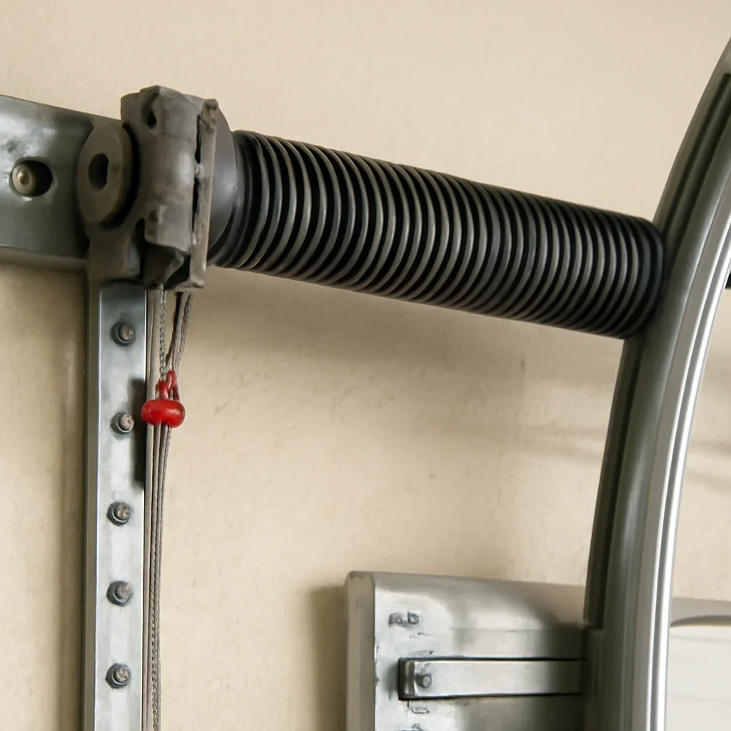Close view of garage door components related to garage door spring repair in Port Kells Surrey