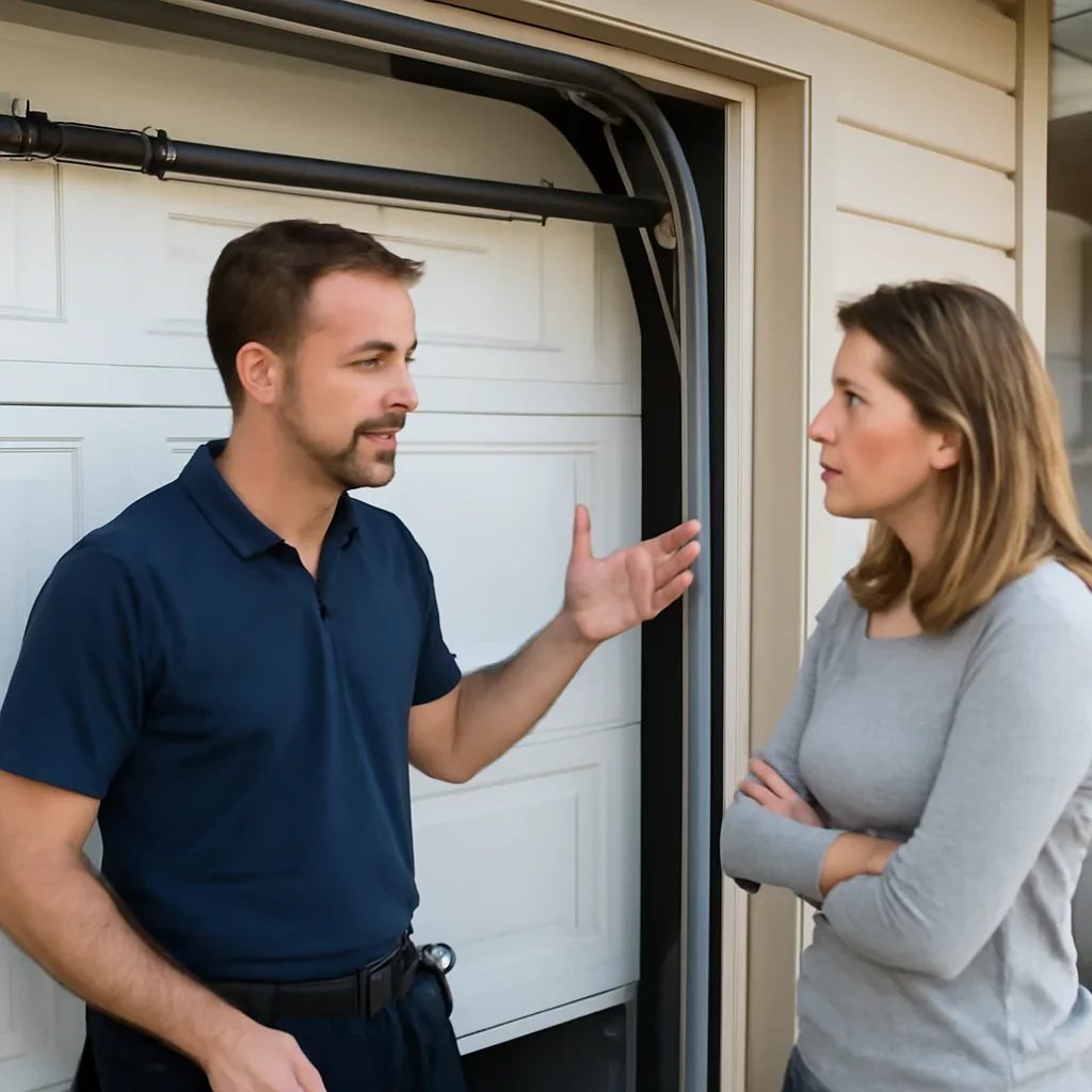 Homeowner or property manager discussing garage door spring repair in Rosemary Heights Surrey