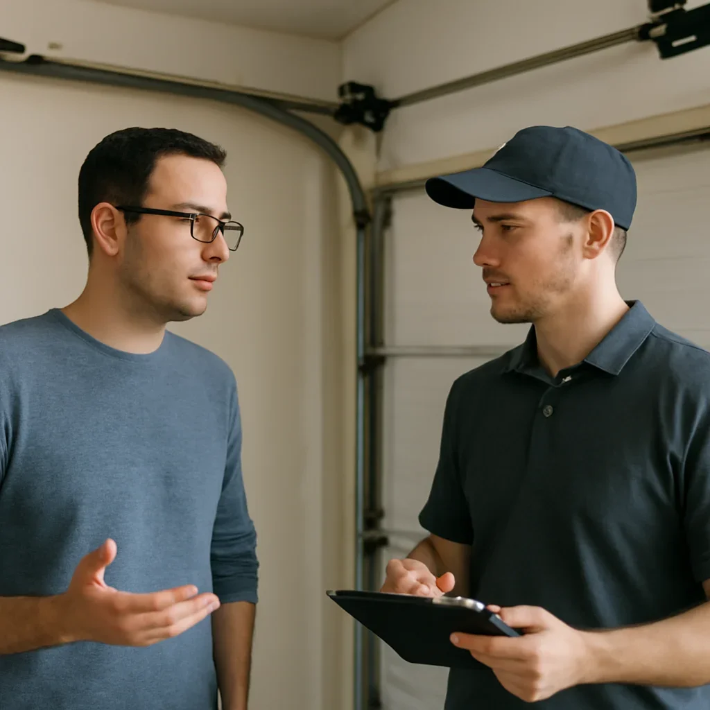 Homeowner or property manager discussing garage door spring repair in Royal Heights Surrey