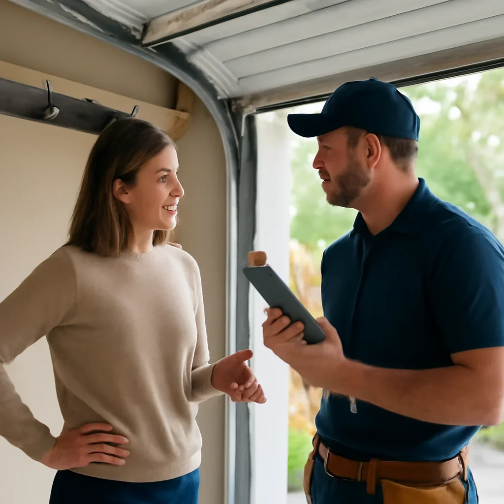 Homeowner or property manager discussing garage door spring repair in South Westminster Surrey