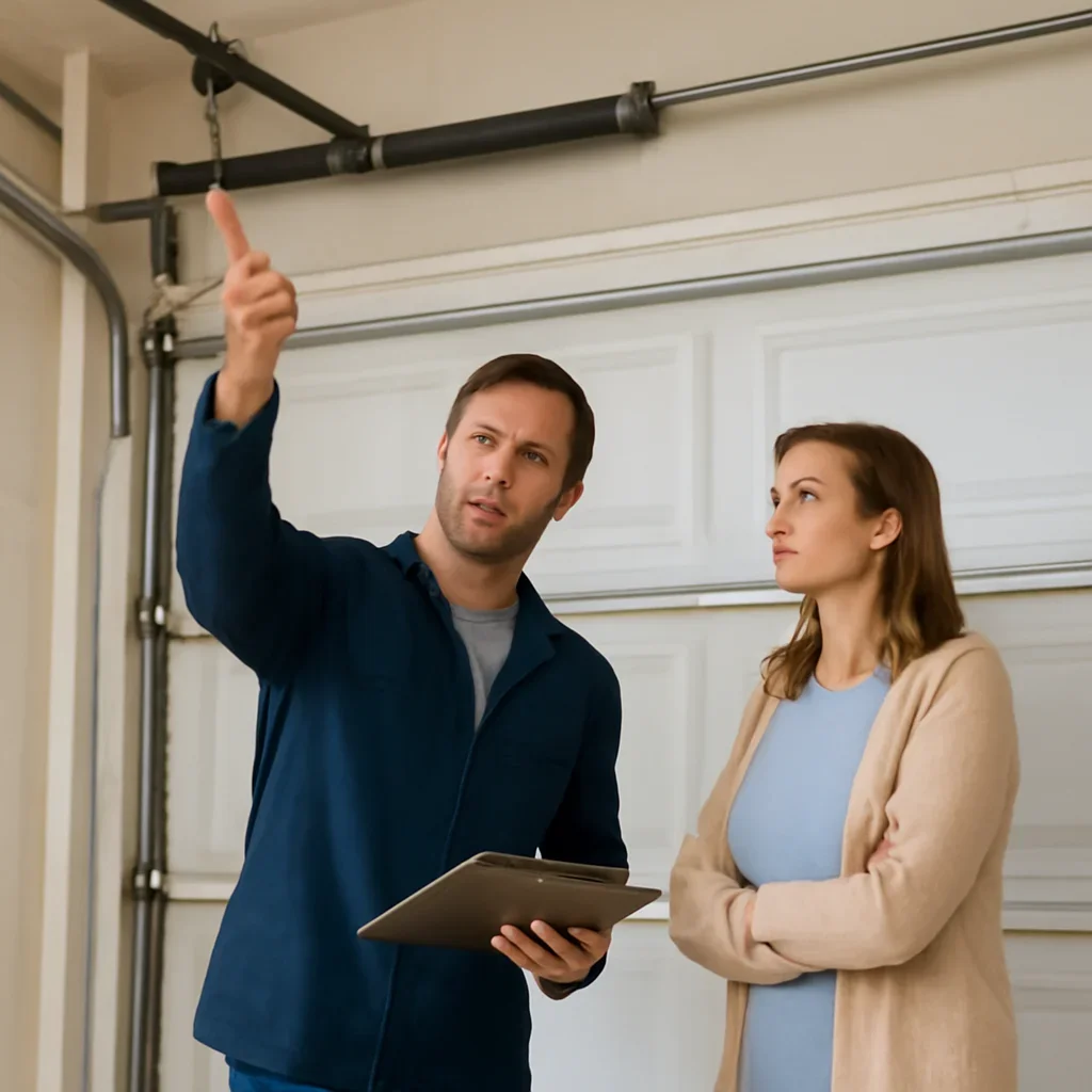 Homeowner or property manager discussing garage door spring repair in Sullivan Station Surrey