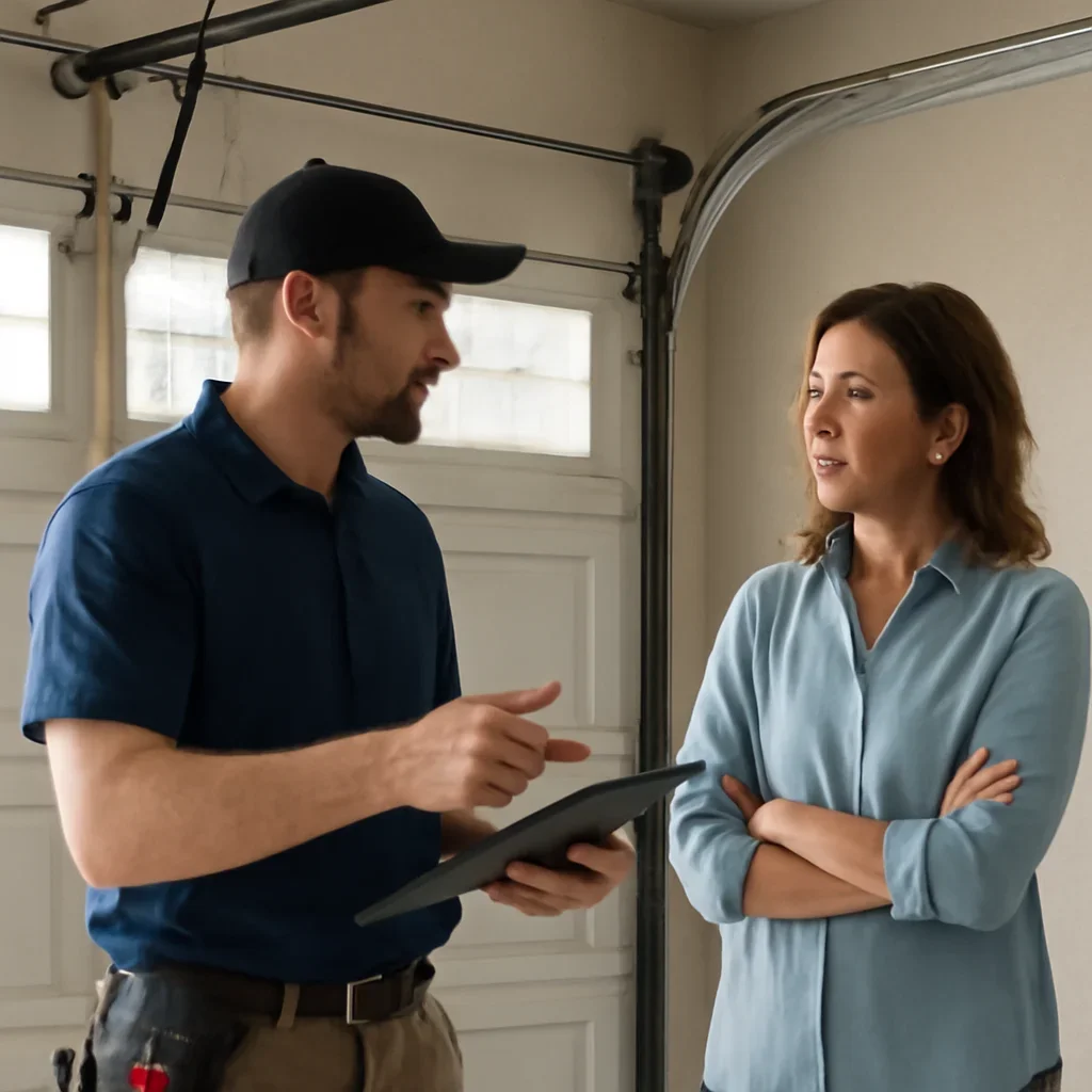 Homeowner or property manager discussing the next step for garage door spring repair surrey west cloverdale in Surrey
