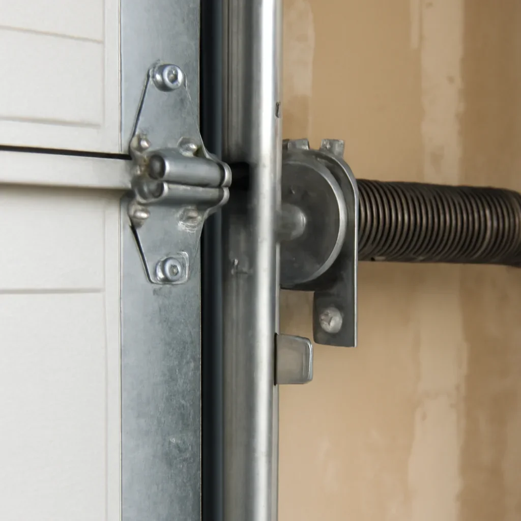 Garage door track rollers cables and hardware being checked during Surrey off-track repair