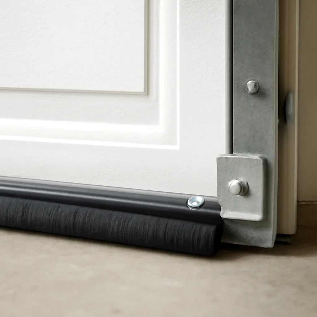 Garage door bottom seal and perimeter weatherstripping being assessed in Surrey
