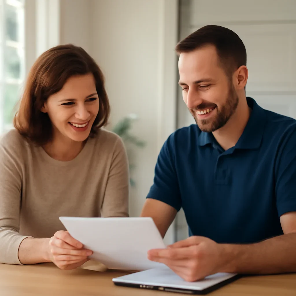 Homeowner reviewing garage door service options with a local specialist in Surrey