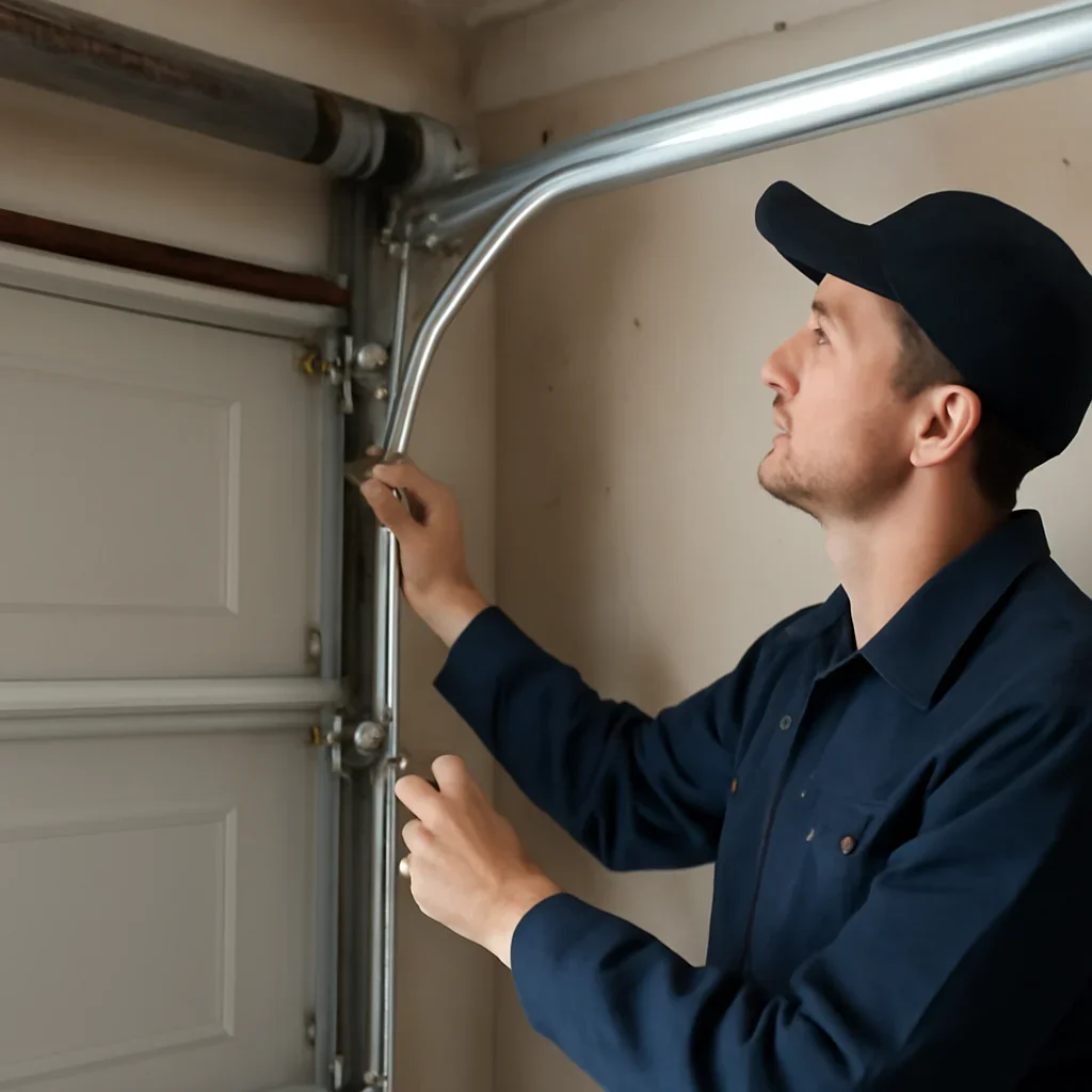 Garage door technician inspecting parts and operation for Insulated vs Non-Insulated Garage Doors in Surrey: Which Is Better