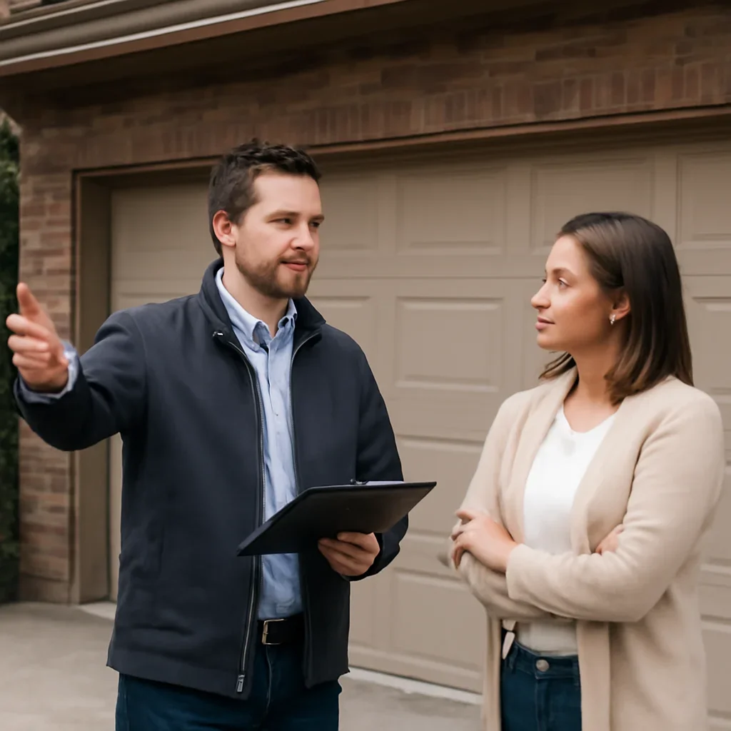 Homeowner or property manager discussing the next step for Beaver Creek garage door services in Surrey