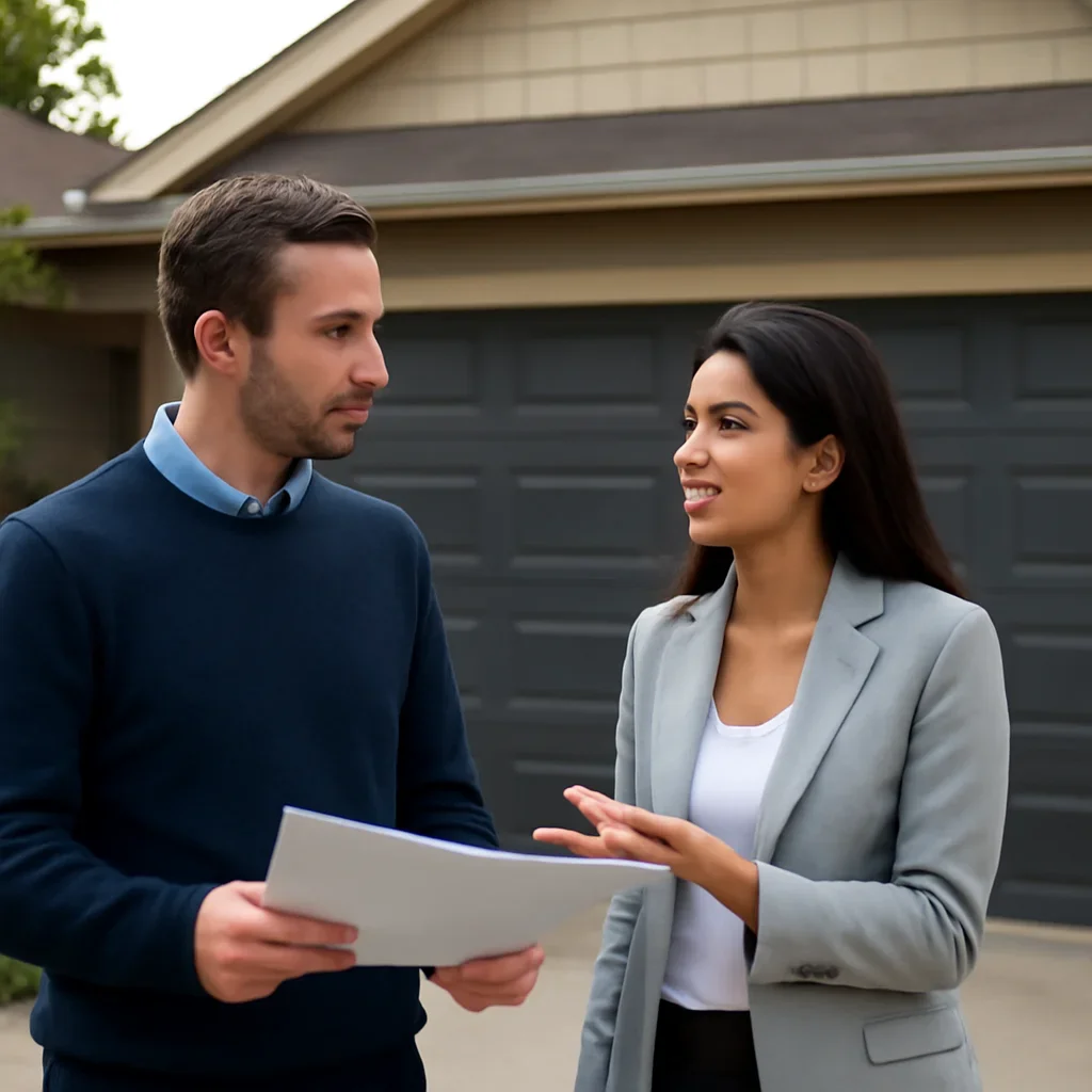 Homeowner or property manager discussing Boundary Park garage door services in Surrey