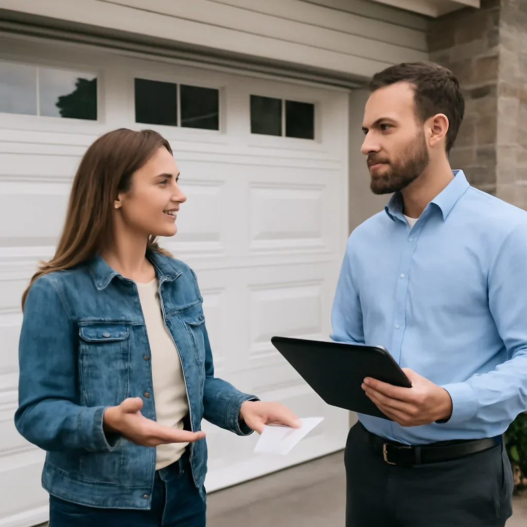 Homeowner or property manager discussing Douglas garage door services in Surrey